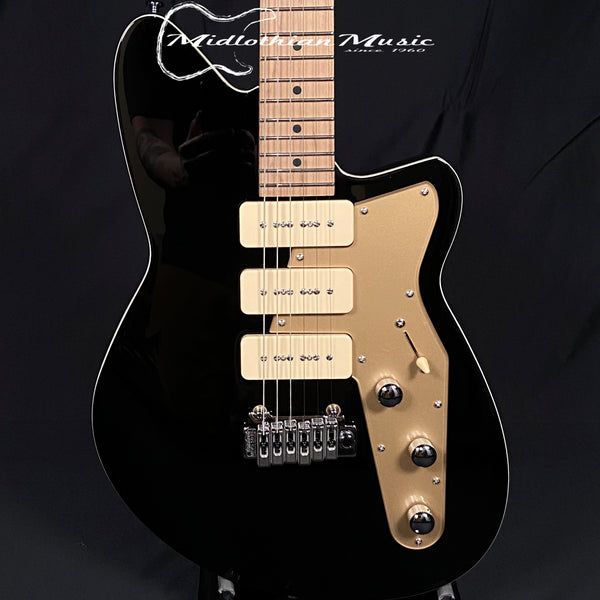 Reverend Jetstream 390 - Solidbody Electric Guitar - Midnight Black Gloss Finish w/Gold Pickguard