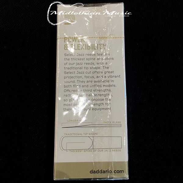 D'Addario Select Jazz Filed Reeds - Box Of 5 Reeds - 3 HARD Size - New Old Stock