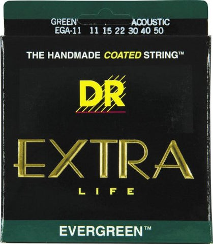 DR Strings - EGA-11 - Handmade Strings - Evergreen Acoustic Guitar Strings 11-50 (1 Pack)