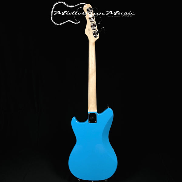 G&L USA Fallout Bass - 4-String Short Scale Bass Guitar - Limited Edition Miami Blue Gloss & Racing Stripe Finish w/Gig Bag