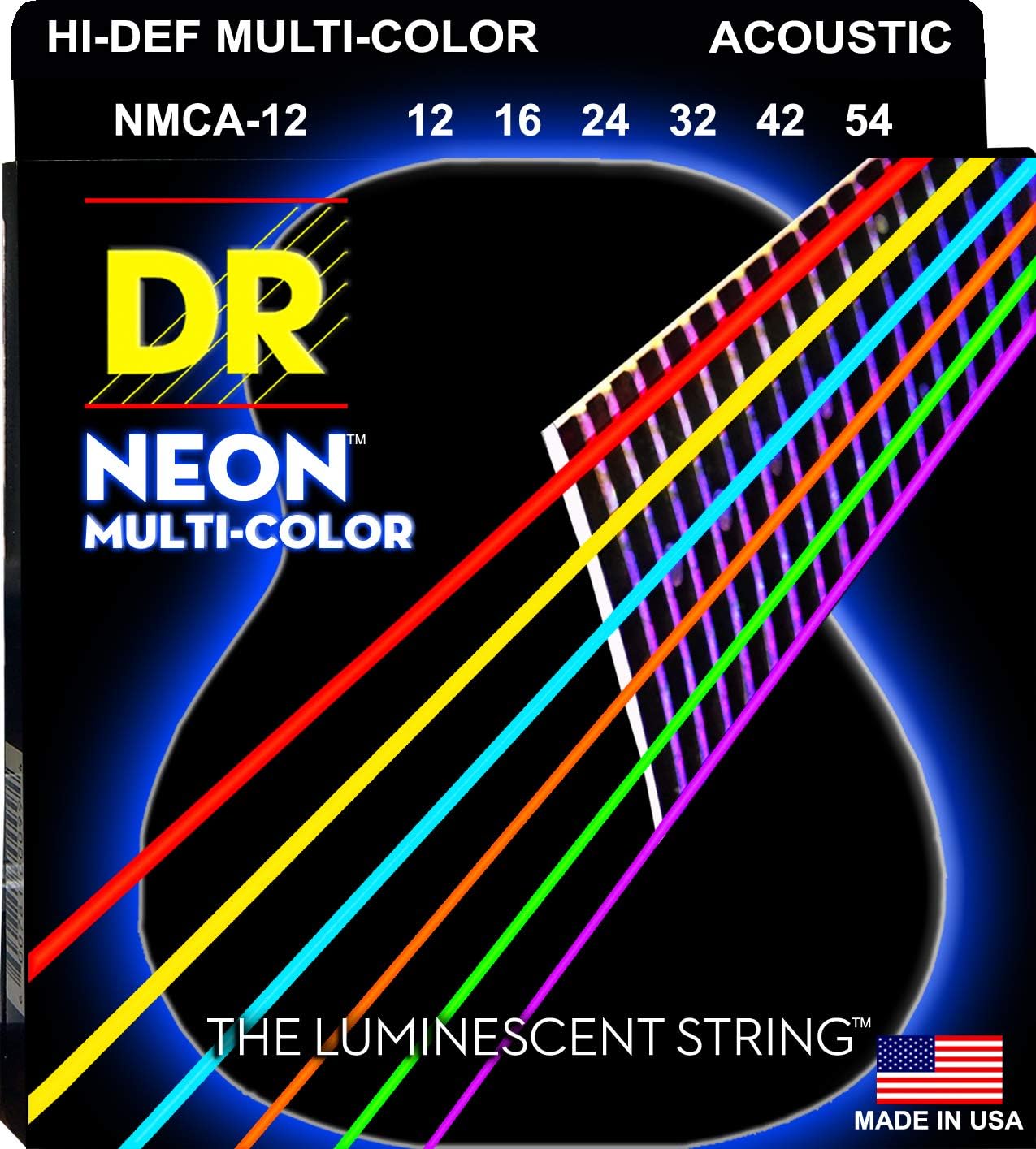 DR - NMCA-12 - 6-String Acoustic Guitar Strings - Hi-Def Multi-Color Neon (1 Pack)