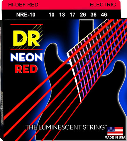 DR - NRE-10 - 6-String Electric Guitar Strings - Hi-Def Red Neon (1 Pack)