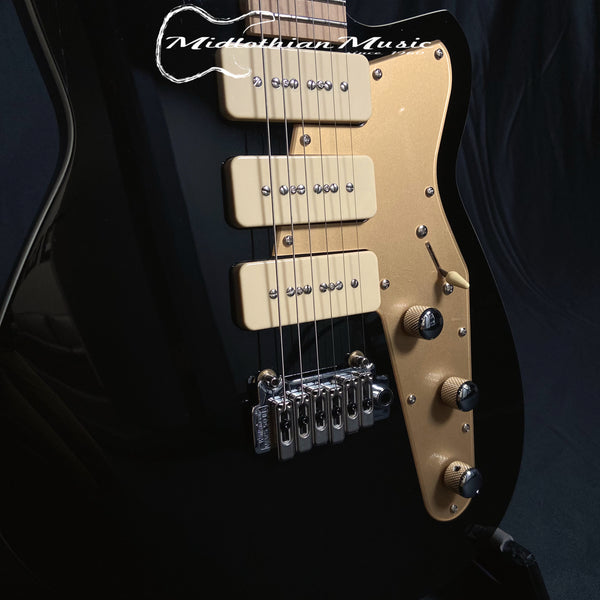 Reverend Jetstream 390 - Solidbody Electric Guitar - Midnight Black Gloss Finish w/Gold Pickguard