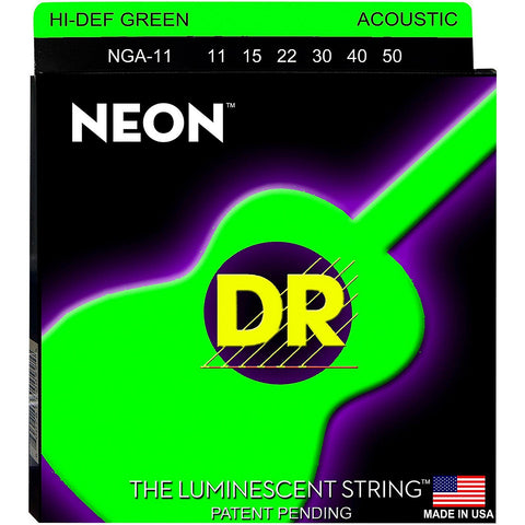 DR - NGA-11 - 6-String Acoustic Guitar Strings - Hi-Def Green Neon (1 Pack)