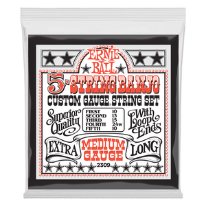 Ernie Ball - Medium Gauge Extra Long - 5-String Loop End Banjo Strings - 10-10 Gauge (1 Pack)