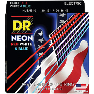 DR - HI-DEF Red, White & Blue Neon - 6-String Electric Guitar Strings (NUSAE-10) (1 Pack)