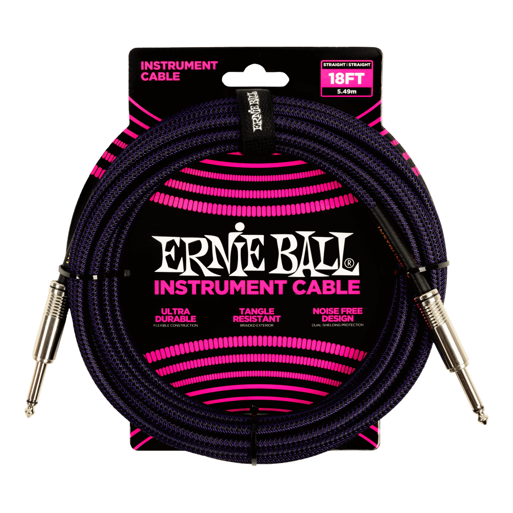 Ernie Ball Braided Instrument Cable Straight/Straight 18Ft. - Purple/Black Finish