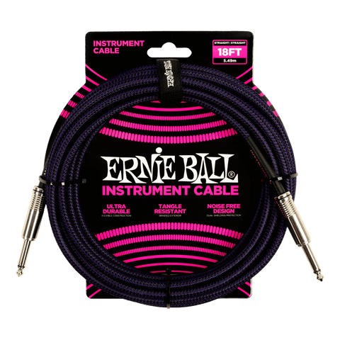 Ernie Ball Braided Instrument Cable Straight/Straight 18Ft. - Purple/Black Finish