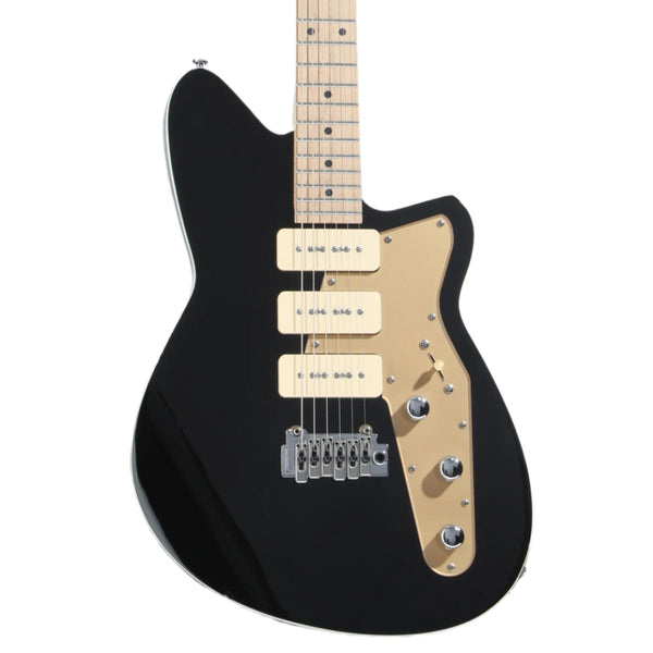 Reverend Jetstream 390 - Solidbody Electric Guitar - Midnight Black Gloss Finish w/Gold Pickguard