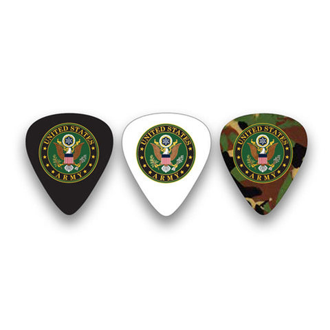 US Army Guitar Picks - 6-Pack - Black, White, Camo Finish - (.71mm) Medium Size