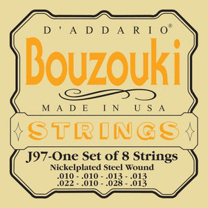 D'Addario Bouzouki Strings - Set Of 8-Strings - Nickelplated/Steel Wound .010-.028 (J97)