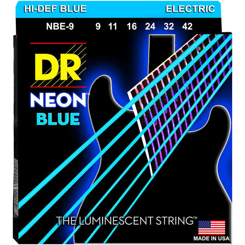 DR -NBE-9 - 6-String Electric Guitar Strings - Hi-Def Blue Neon (1 Pack)