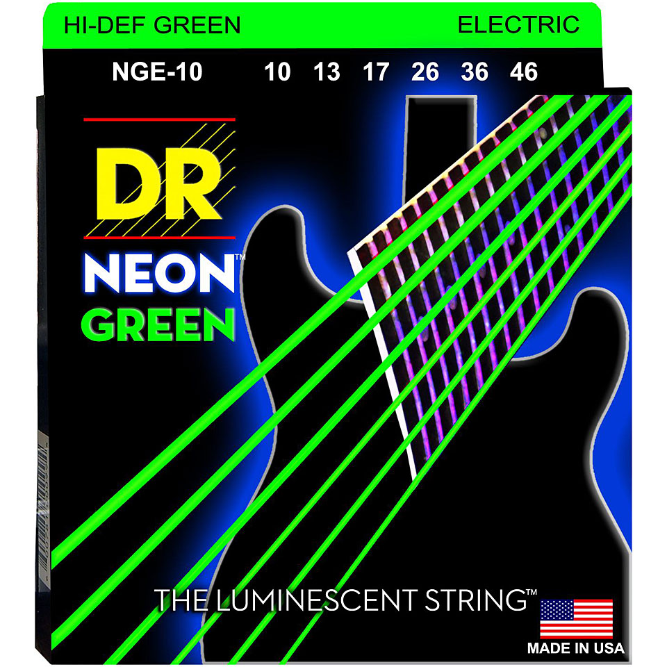 DR - NGE-10 - 6-String Electric Guitar Strings - Hi-Def Green Neon (1 Pack)