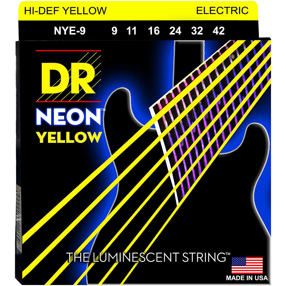 DR - NYE-9 - 6-String Electric Guitar Strings - Hi-Def Yellow Neon (1 Pack)