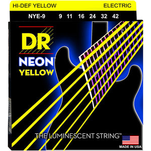 DR - NYE-9 - 6-String Electric Guitar Strings - Hi-Def Yellow Neon (1 Pack)