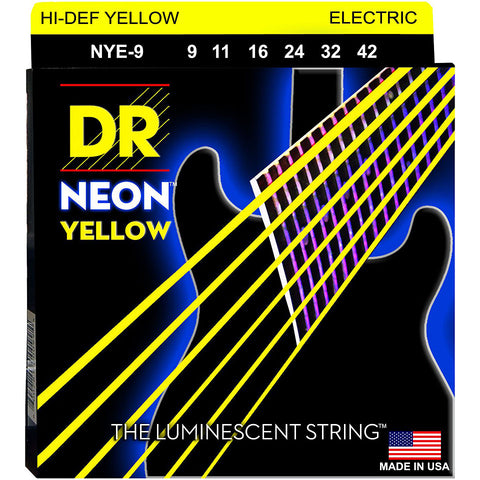 DR - NYE-9 - 6-String Electric Guitar Strings - Hi-Def Yellow Neon (1 Pack)