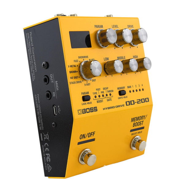 Boss OD-200 - Hybrid Drive Overdrive/Distortion Effects Pedal - Yellow Finish